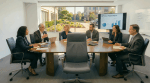 Boardroom with an empty seat