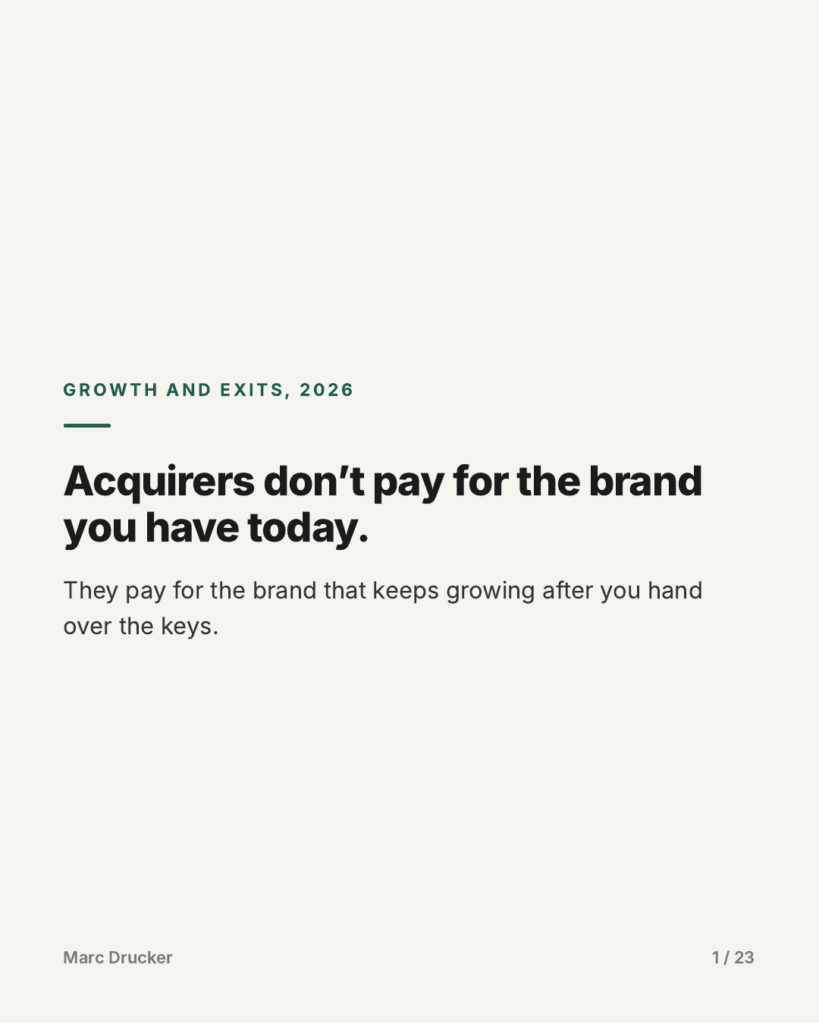 Acquirers don’t pay for the brand you have today. They pay for the brand that keeps growing after you hand over the keys.